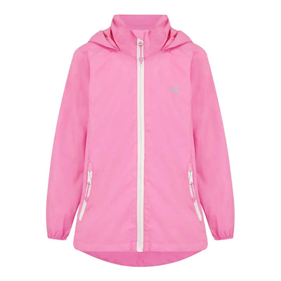 Pink Mac in a Sac Origin 2 Kids Jacket with white zipper and side pockets