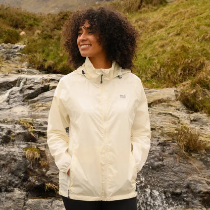 White Mac in a Sac Origin waterproof jacket with high collar and fully taped seams