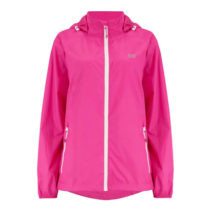 Bright pink Mac in a Sac Origin adult jacket with white zipper, perfect for country clothing