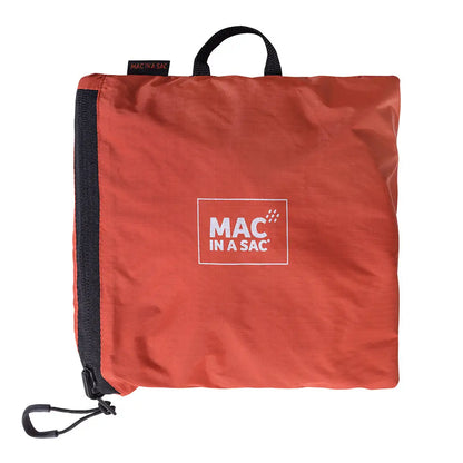 Orange waterproof packable jacket in a Mac in a Sac Travelite Backpack for easy travel