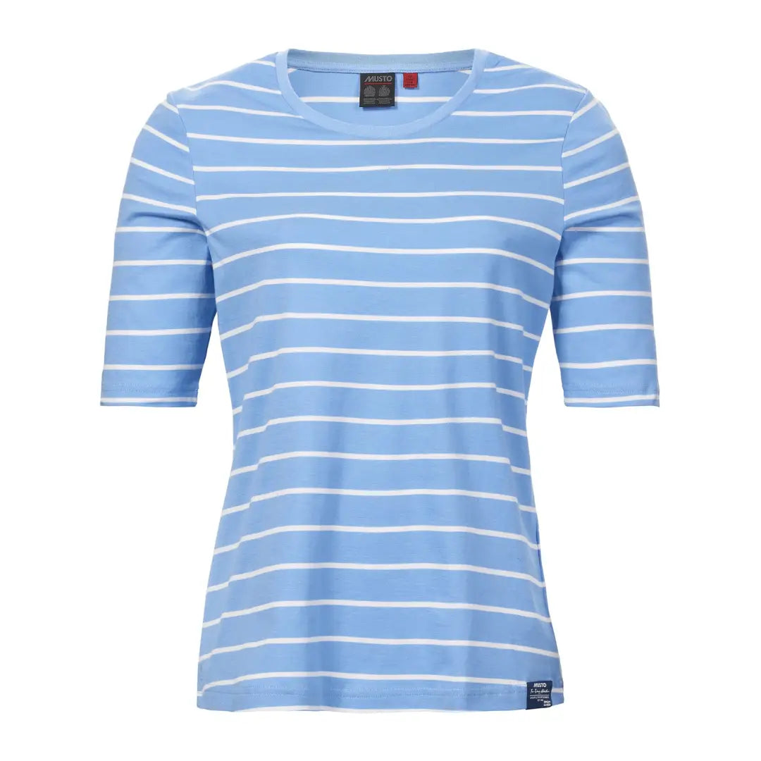 Light blue and white striped Musto Womens Marina Stripe Short Sleeve T-Shirt