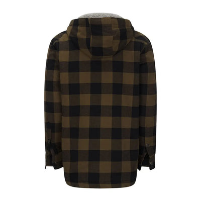 Brown and black checkered Plaid flannel shirt with popper fastening for country clothing