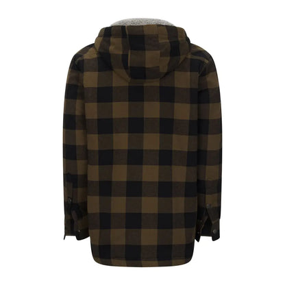 Brown and black checkered Plaid flannel shirt with popper fastening for country clothing