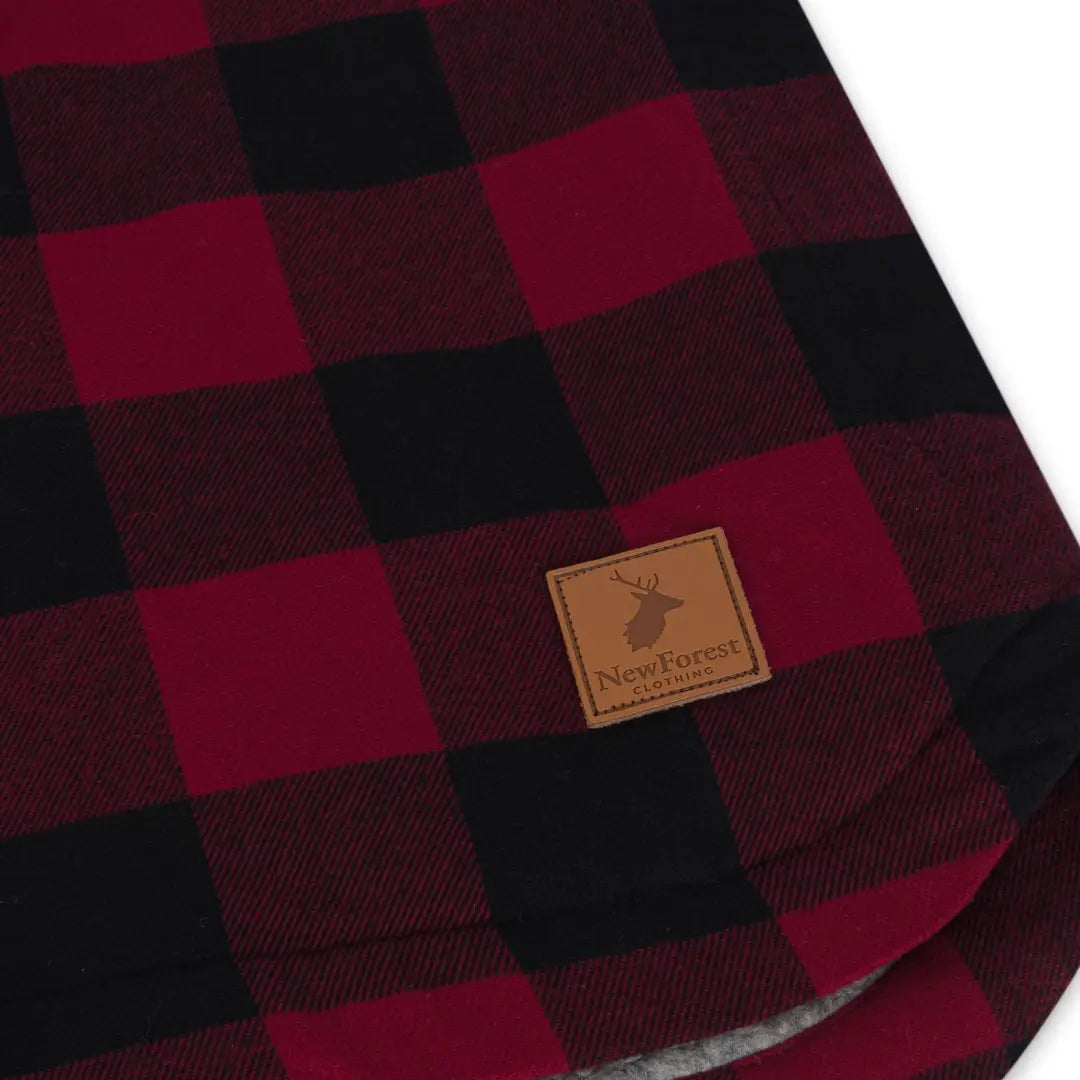 Red and black buffalo plaid blanket with leather patch for New Forest Canadian Sherpa Shirt