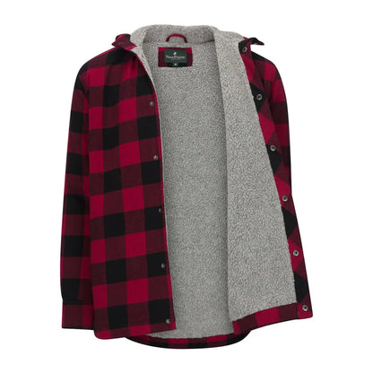 Red and black buffalo plaid Forest Canadian Sherpa shirt jacket with cozy fleece lining