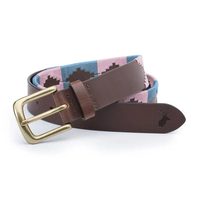 Brown leather belt with colorful woven pattern for the New Forest Classic Polo collection