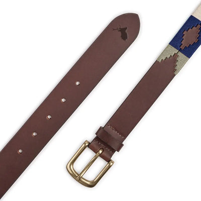Brown leather Forest Classic Polo Belt with a vibrant woven pattern for stylish flair