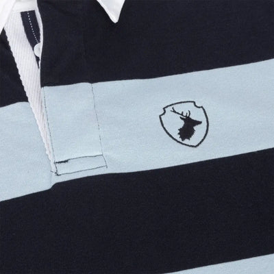 Light blue stripe rugby shirt with stag emblem from New Forest Classic Stripe collection