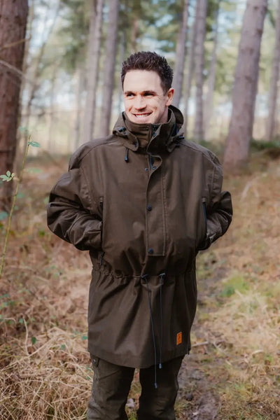 Olive green hooded anorak in New Forest Country Sport Smock for outdoor adventures