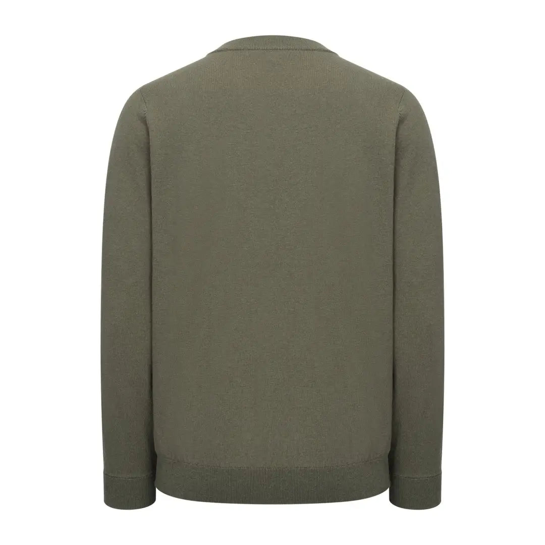 Olive green long-sleeved sweater, perfect for layering as a Forest Crew Neck Jumper