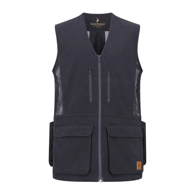 Black New Forest dog training vest with mesh panels and pockets
