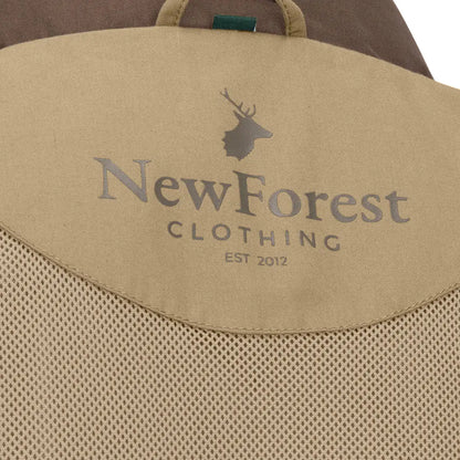 Tan clothing label with deer logo on New Forest Explorer Gilet