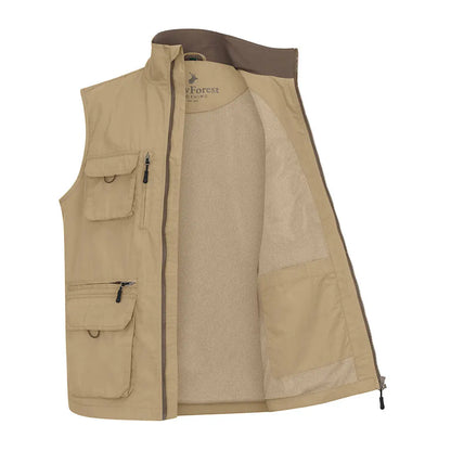 Open tan utility vest from the New Forest Explorer Gilet, perfect for outdoor adventures