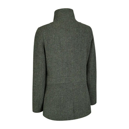 Dark green wool Florence Tweed Jacket with a high collar and fitted silhouette