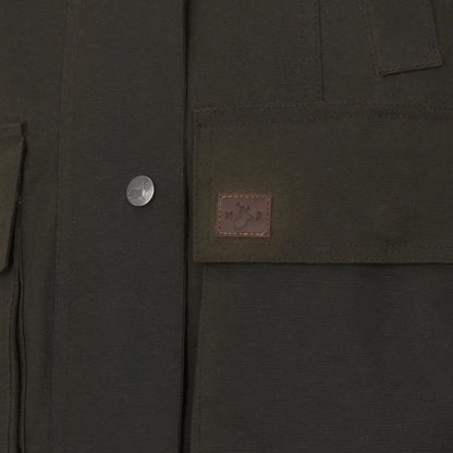 Olive green detail of Forest Freya Ladies Wax Jacket, perfect ladies wax jacket style