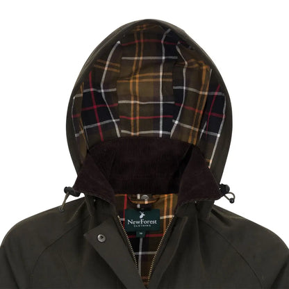 Green hooded jacket with plaid lining from Forest Freya Ladies Wax Jacket collection