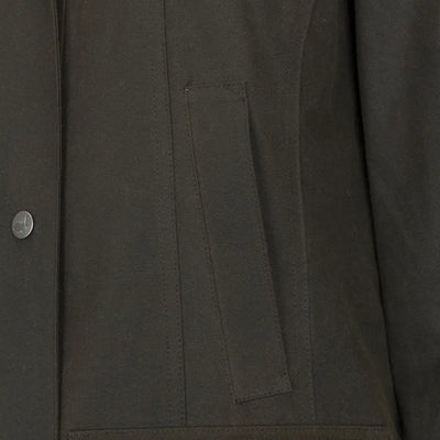 Dark-colored forest Freya Ladies Wax Jacket with front pocket for stylish warmth