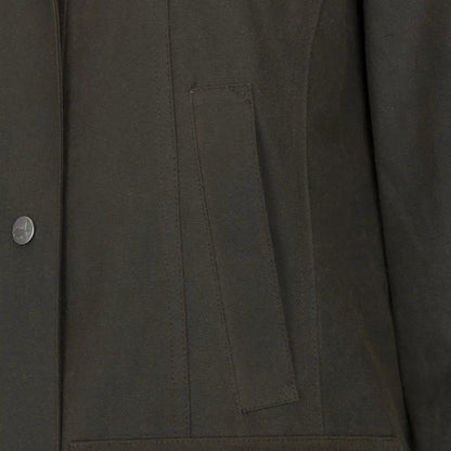 Dark-colored forest Freya Ladies Wax Jacket with front pocket for stylish warmth