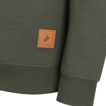 Olive green Forest Harrier Hoodie featuring a cool leather patch for a stylish look