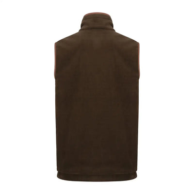 Brown high collar fleece gilet perfect for cozy warmth in the forest