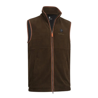 Brown fleece gilet with orange zipper perfect for cozy forest adventures