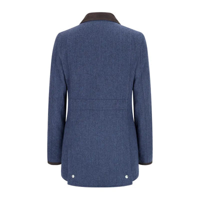 Navy blue quilted Navy Jessica Tweed Field Coat with dark collar and snap buttons