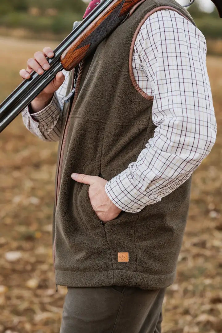 Forest Knightwood fleece gilet featuring a full zipper and two pockets for men