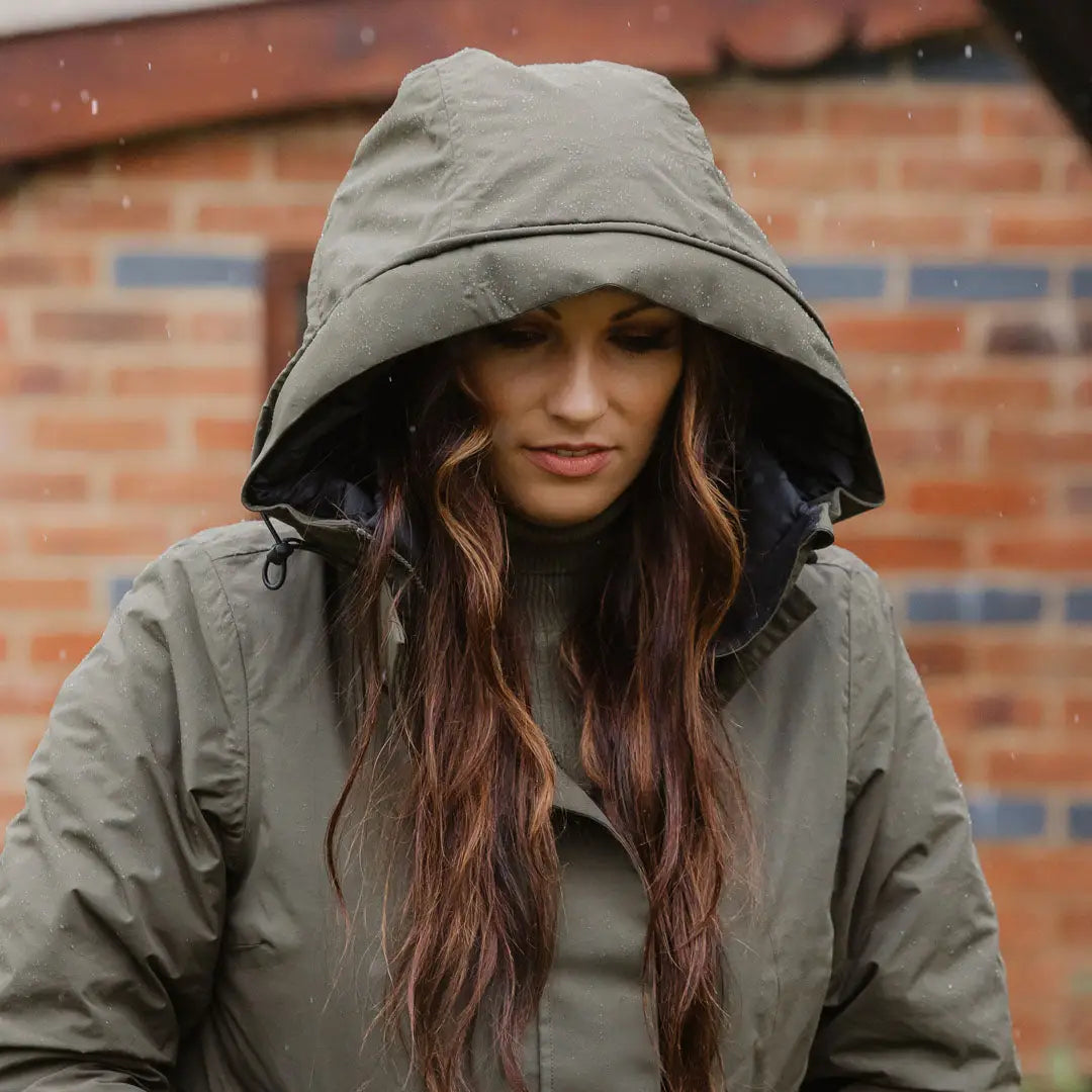 Olive green hooded raincoat from New Forest Ladies Arctic Parka collection