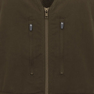 Olive green dog training vest with zipper and silver pull tab pockets