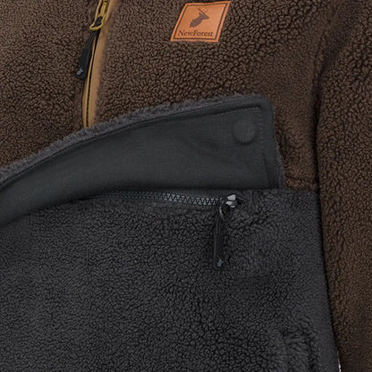 Brown and black fleece jacket from New Forest featuring cozy fox fibre pile design