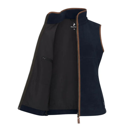 Navy blue New Forest Ladies Knightwood Gilet with brown trim for country clothing and outdoors