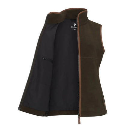Open brown fleece vest in New Forest Ladies Knightwood Gilet for outdoor country clothing and hunting