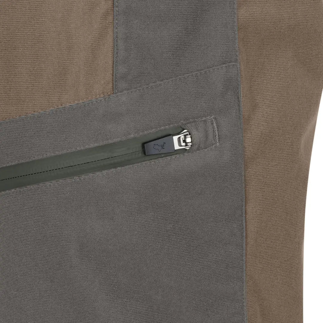 Gray and brown fabric with a zippered pocket on New Forest Nightjar Trousers