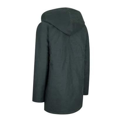Stylish dark green padded wax jacket with a sleek design for ladies