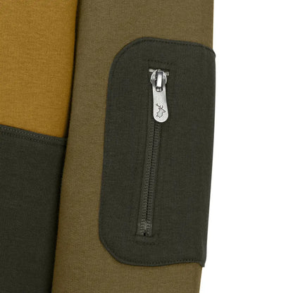 Olive green zippered sleeve pocket on New Forest Ladies Raptor Hoodie for country clothing