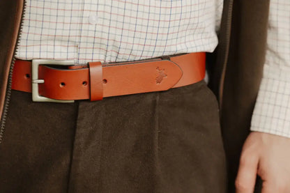 Brown leather belt with silver buckle from New Forest Luxury Leather for stylish outfits