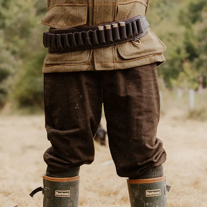 Ammunition belt over New Forest Moleskin Breeks with YKK zip for hunting style