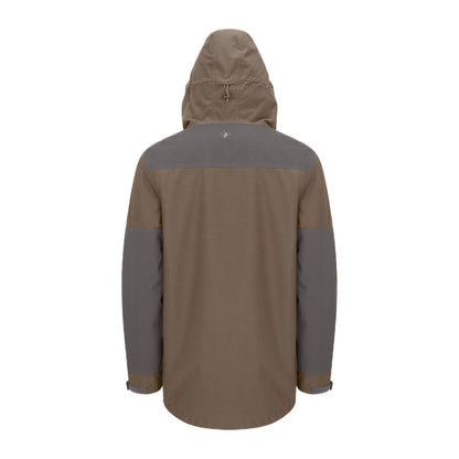 Brown and gray hooded jacket from the Forest Nightjar Smock collection