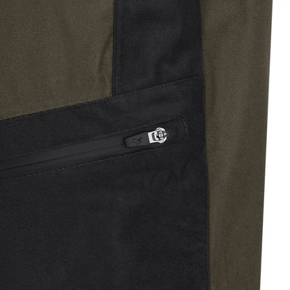 Olive and black fabric of the New Forest Nightjar Trousers with zippered pocket