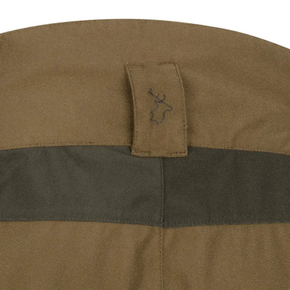Khaki fabric featuring a deer logo on New Forest Nightjar Trousers
