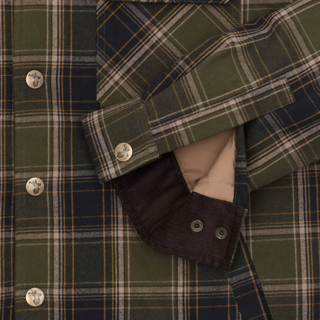 Plaid flannel New Forest Padded Shirt with corduroy cuffs, perfect for country clothing and hunting