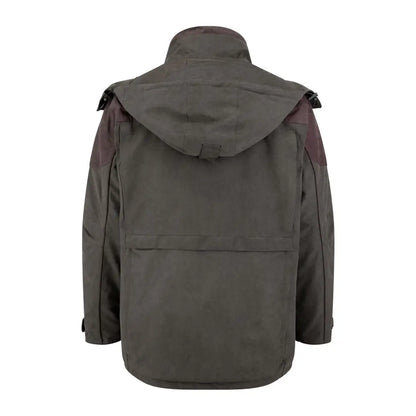 Olive green New Forest Performance Field Coat with a high collar and hood for outdoor adventures