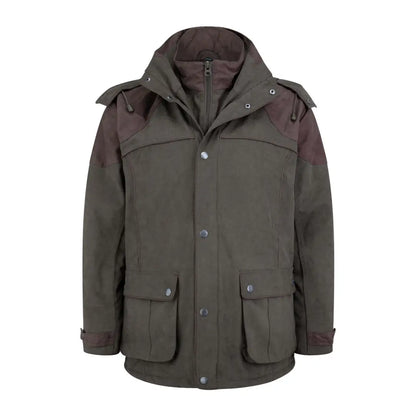 Olive green New Forest Performance Field Coat with pockets and detachable hood