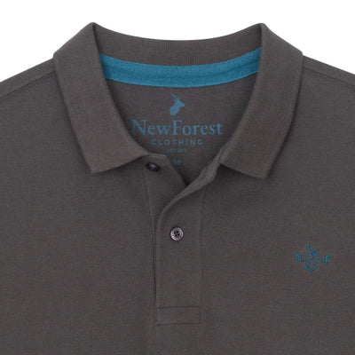 Gray Forest Pique Polo Shirt with blue accents perfect for casual style