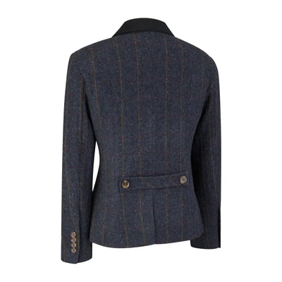 Navy blue Forest Polly tweed blazer with double-breasted buttons and black lapels