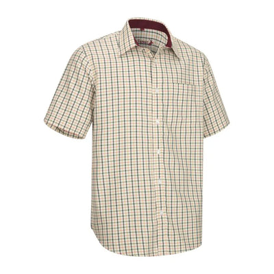 New Forest Premium cotton short sleeve shirt in cream brown plaid