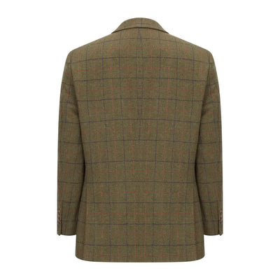 Olive green tweed blazer with windowpane check and two lower hand pockets