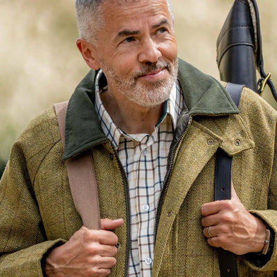 Mature man in outdoor gear showcasing the New Forest Premium Tattersall Shirt