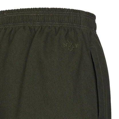 Olive green drawstring rugby shorts perfect for country clothing and hunting trips