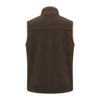 Brown fleece vest with tan trim for country hunting outdoors